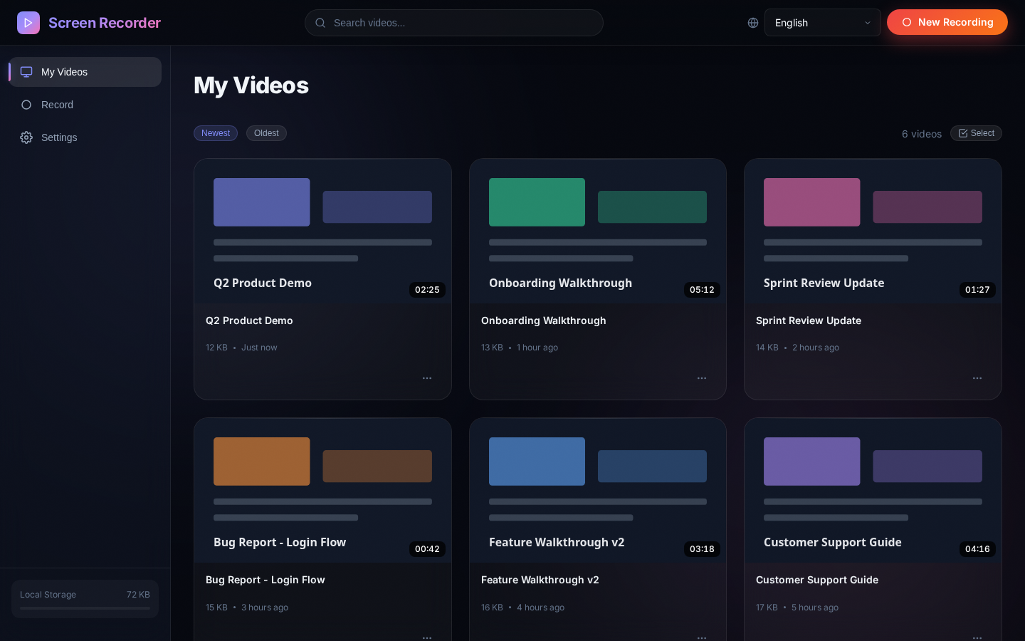 Screen Recorder product interface